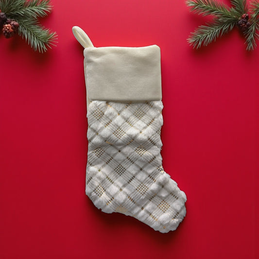 Embroidered Mettalic Plaid Stocking