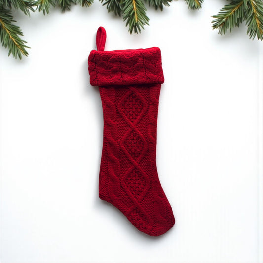 Embroidered Red Cable Knit Stocking